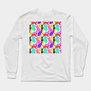 Bright Leaping Jumping Sitting And Walking Cat Pattern Long Sleeve T-Shirt